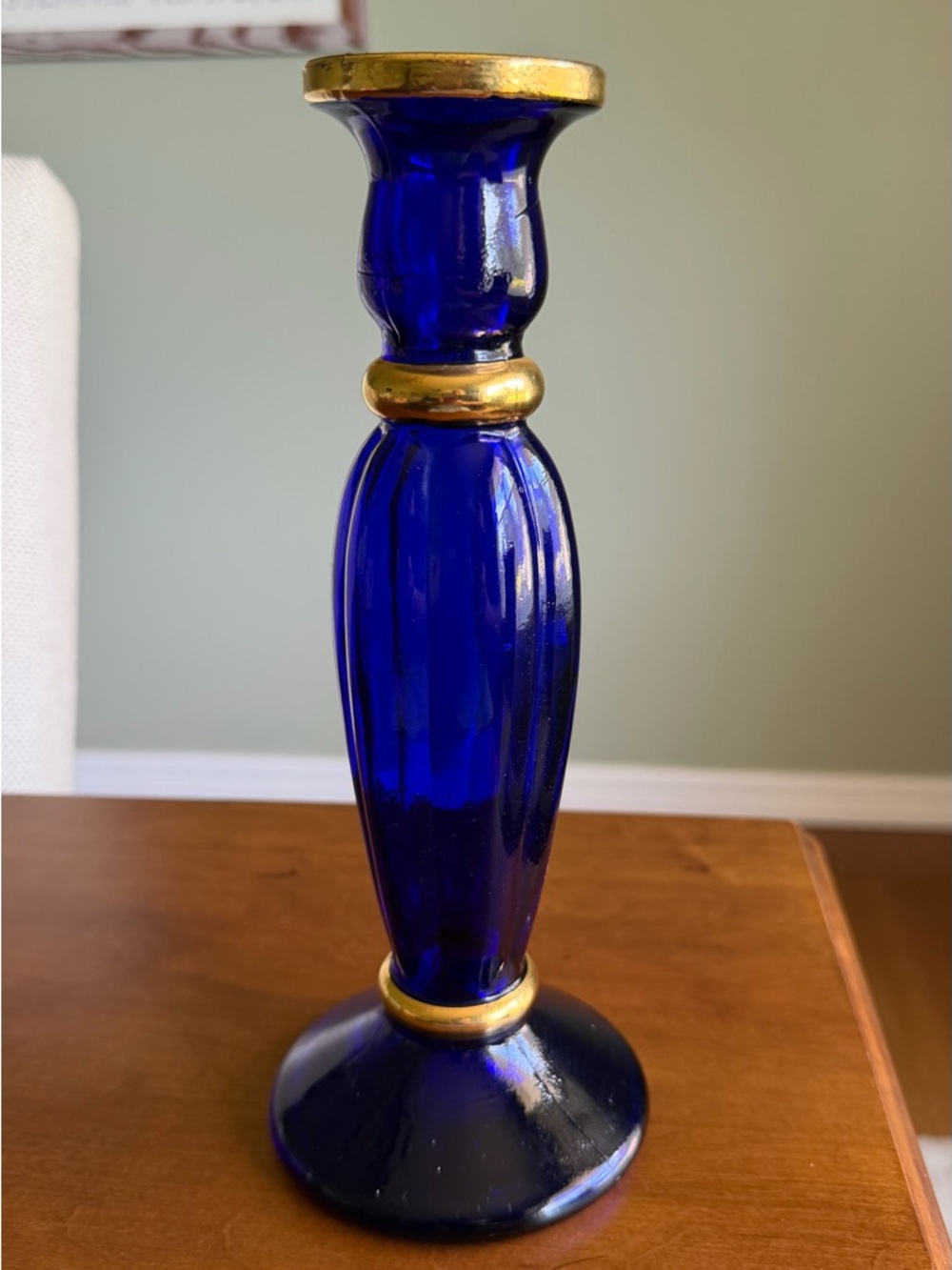 Cobalt Blue Glass With Gold Trim Candle Stick or Bud Vase